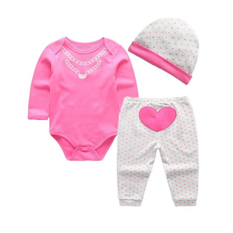 Adorable Newborn Baby Girls Animal-Themed Outfit Set with Long Sleeve Bodysuits, Cap, and Pants