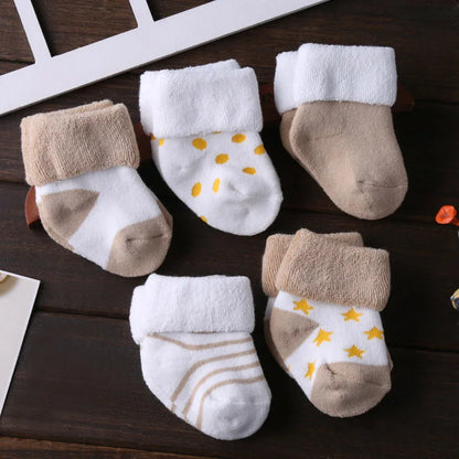 Adorable 5-Pair Cotton Socks for Newborns and Toddlers – Soft and Comfortable Winter-Spring Style