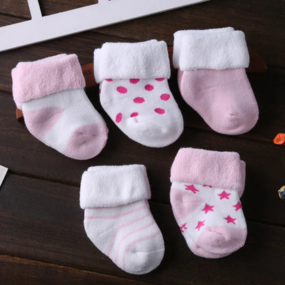 Adorable 5-Pair Cotton Socks for Newborns and Toddlers – Soft and Comfortable Winter-Spring Style