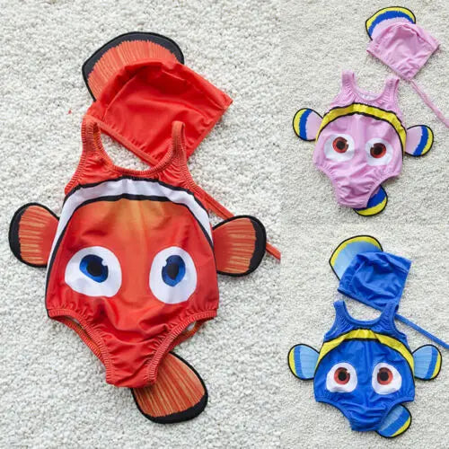 2-Pack Adorable Swimwear Set for Toddler Girls - Goldfish Print Swimsuit with Matching Hat, High-Quality Beachwear for Ages 1-6