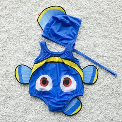 2-Pack Adorable Swimwear Set for Toddler Girls - Goldfish Print Swimsuit with Matching Hat, High-Quality Beachwear for Ages 1-6