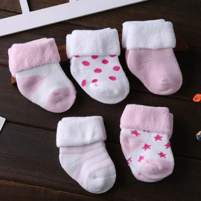 Soft Cotton Baby Girl Socks - 5 Pairs of Breathable Short Socks for Newborns