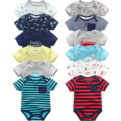 Adorable Cotton Baby Bodysuit Set - 6pcs Short Sleeve Jumpsuits for Infants, Unisex Newborn Clothing