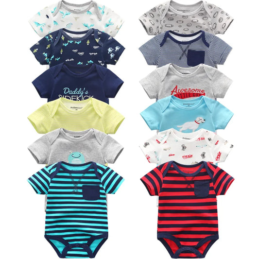 Adorable Cotton Baby Bodysuit Set - 6pcs Short Sleeve Jumpsuits for Infants, Unisex Newborn Clothing
