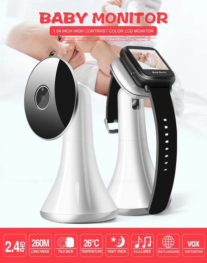 Portable 2.4GHz Wireless Video Baby Monitor with Smart Watch Design, Night Vision, Cry Alarm, and Temperature Sensor VB606