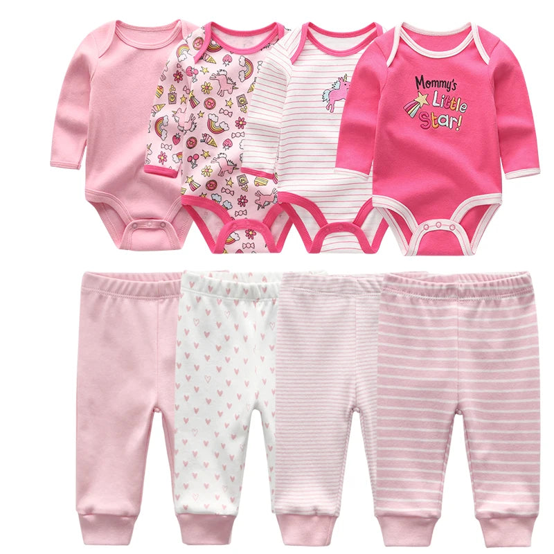 Unisex Cotton Baby Rompers Set - 6/8 Piece Newborn Outfits for Boys and Girls