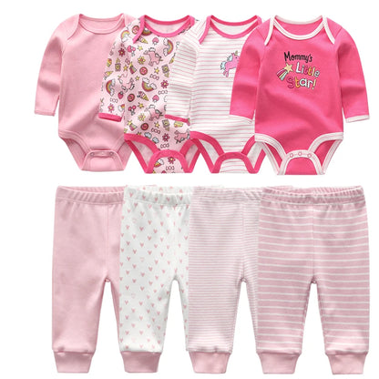 4-Pack Unisex Baby Bodysuits and Pants Set - 2022 Winter Cotton Outfits for Newborns