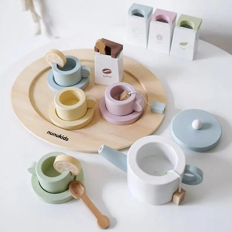 Wooden Pretend Play Afternoon Tea Sets Food Kitchen Toys Children Role Play Imitation Game Early Educational Toys for Girls Boy