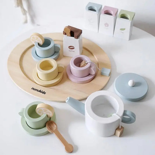Wooden Pretend Play Afternoon Tea Sets Food Kitchen Toys Children Role Play Imitation Game Early Educational Toys for Girls Boy