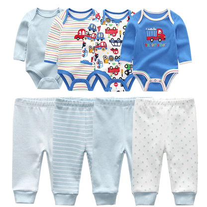 4-Pack Unisex Baby Bodysuits and Pants Set - 2022 Winter Cotton Outfits for Newborns