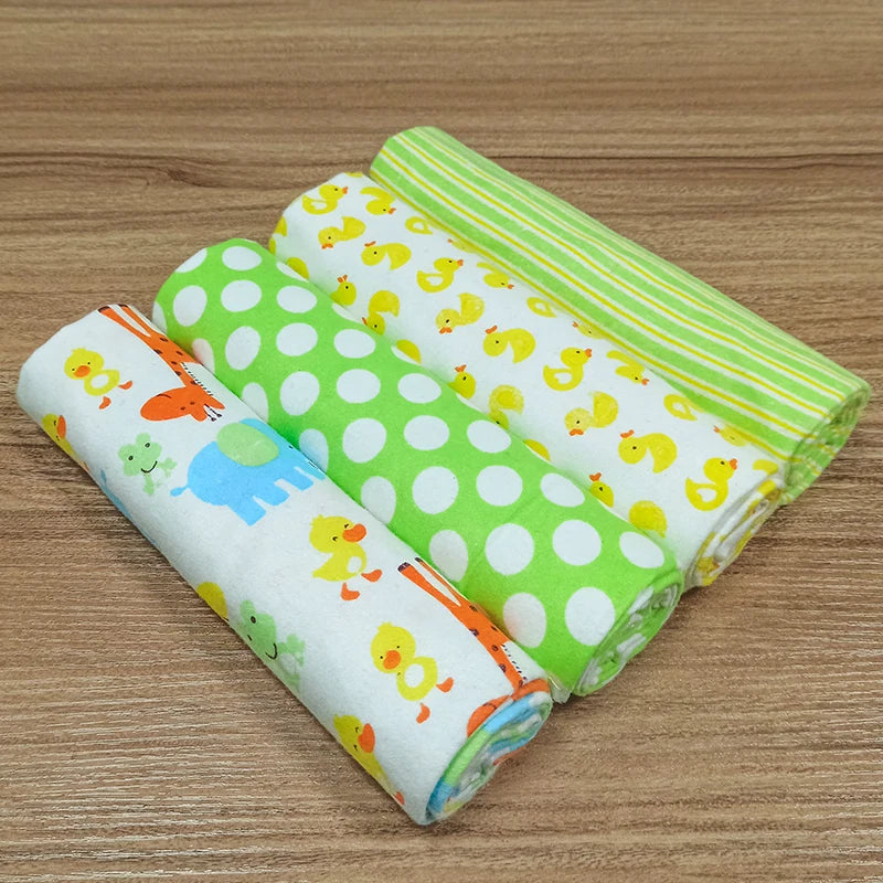 Set of 4 Cotton Flannel Newborn Baby Blankets - Soft Receiving Throws for Photography Props (30" x 30")