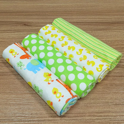 Set of 4 Cotton Flannel Newborn Baby Blankets - Soft Receiving Throws for Photography Props (30" x 30")