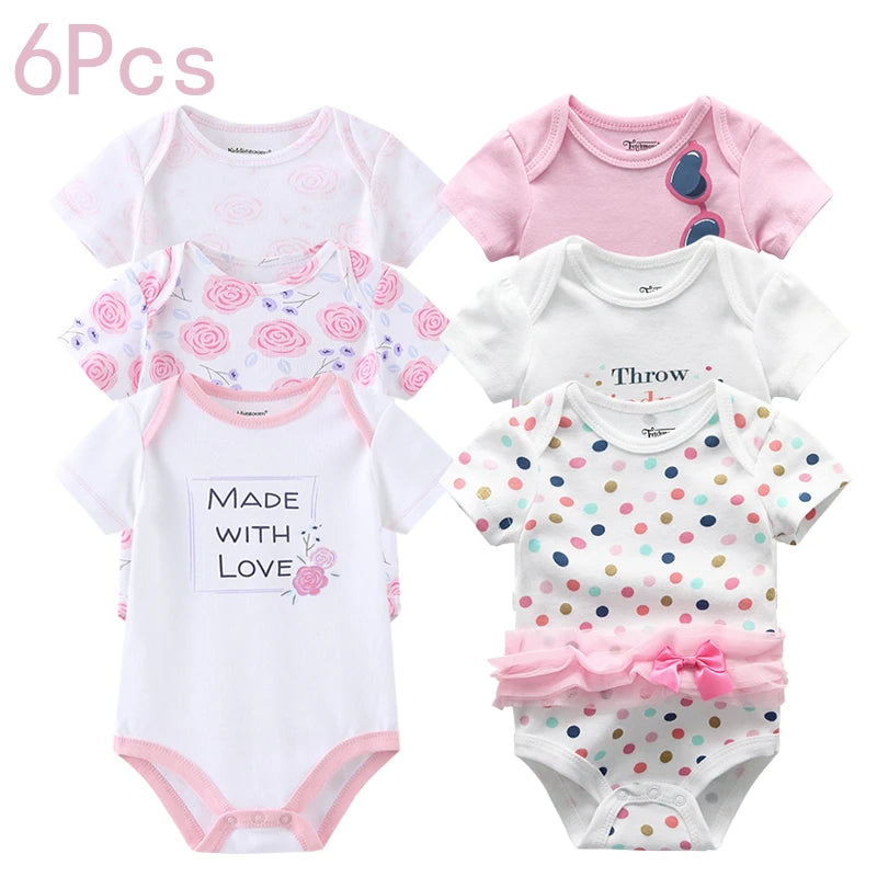 Adorable 6-Pack Baby Bodysuits - Short Sleeve Cotton Floral Sleepwear for Newborns and Infants