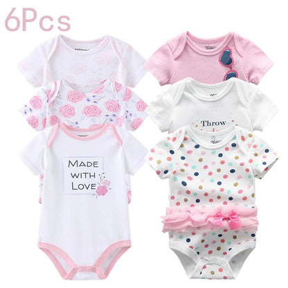 Adorable 6-Pack Baby Bodysuits - Short Sleeve Cotton Floral Sleepwear for Newborns and Infants