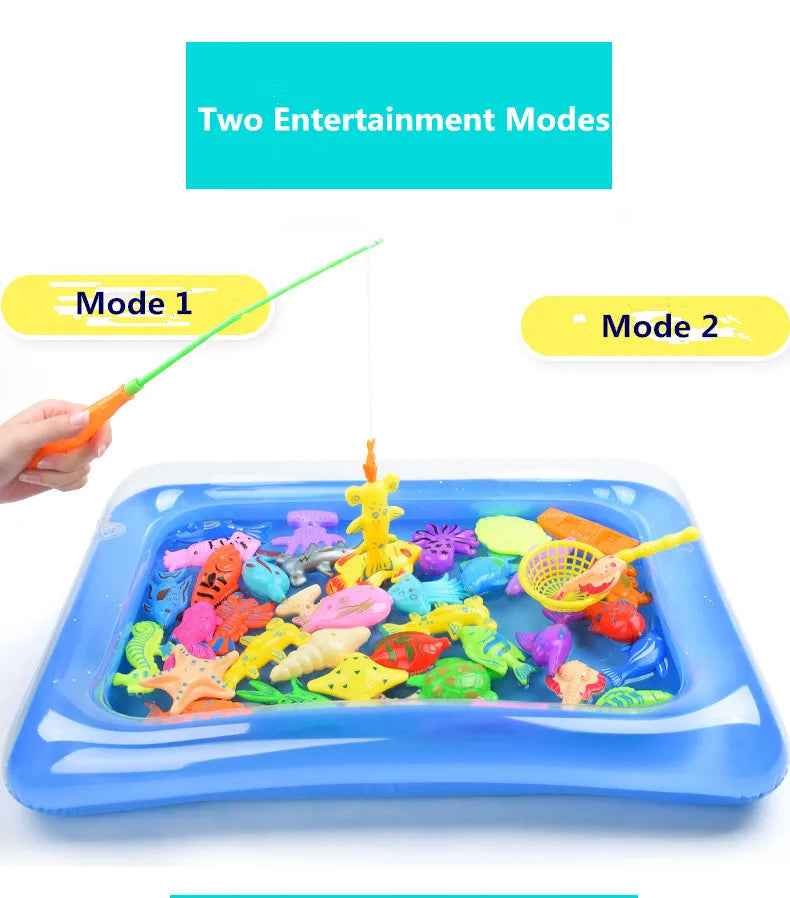40-Piece Magnetic Fishing Toy Set for Kids with Inflatable Pool - Ideal Outdoor Summer Play Game for Ages 3-12