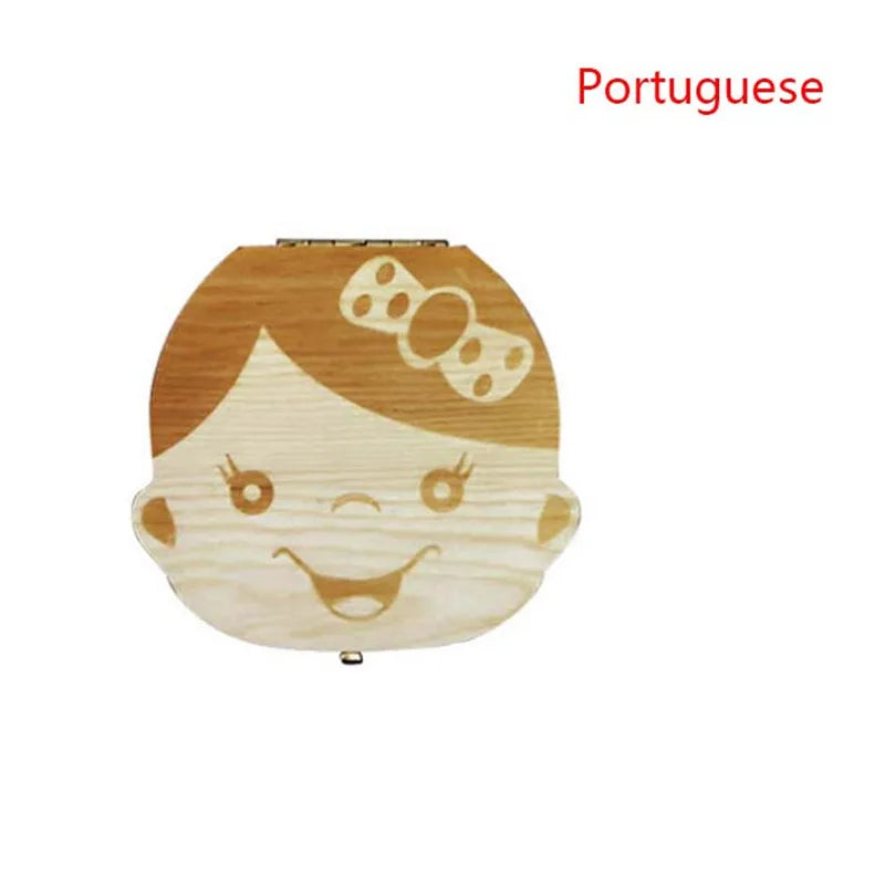 Wooden Baby Tooth Keepsake Box - Multi-Language Souvenir Organizer for Teeth, Lanugo, and Umbilical Cord
