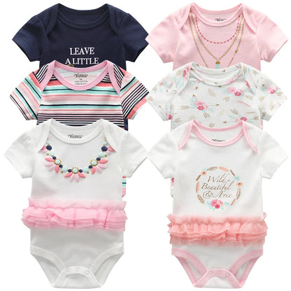 6-Pack Adorable Cartoon Baby Bodysuits for Newborns - Short Sleeve Infant Jumpsuits for Girls