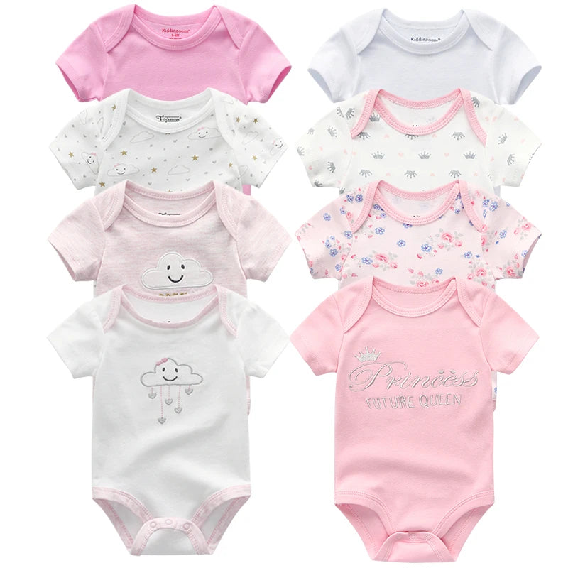 8-Piece Summer Outfit Set for Baby Boys - Cute Cartoon Rompers and Jumpsuits