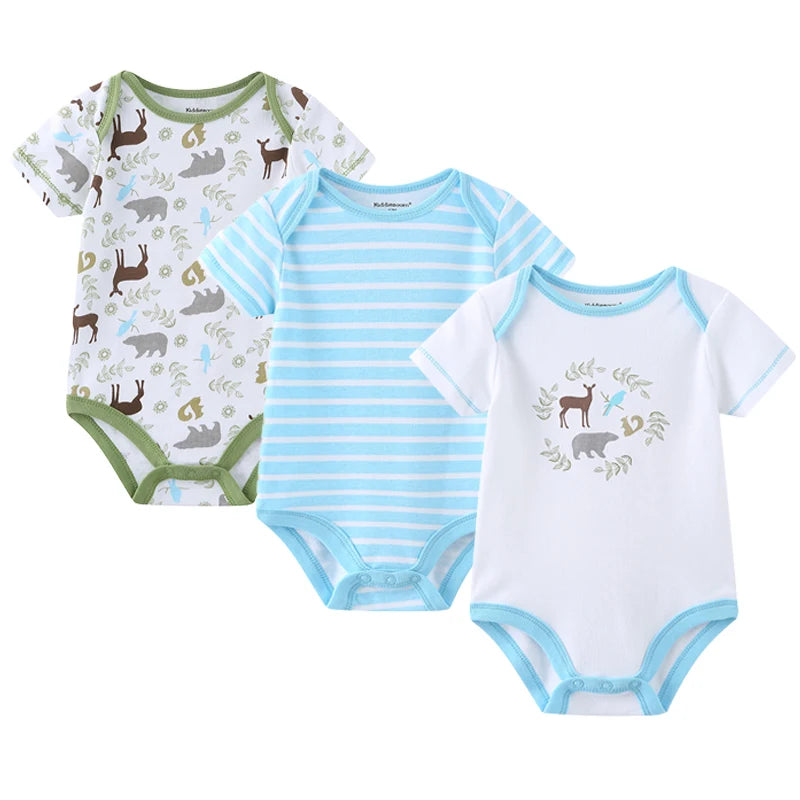 3-Pack Cotton Short Sleeve Bodysuits for Newborns - Unisex Infant Clothing Set