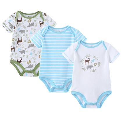 3-Pack Cotton Short Sleeve Bodysuits for Newborns - Unisex Infant Clothing Set