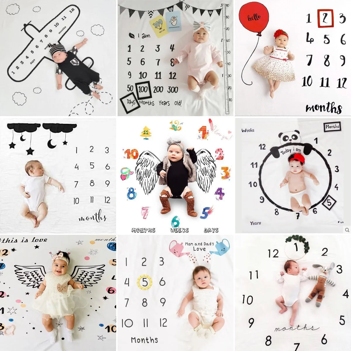 Milestone Memory Blanket for Newborns - Adorable Photography Prop with Cartoon Design