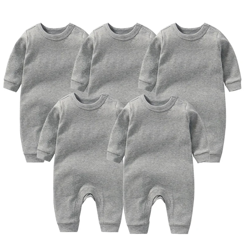 5-Pack Soft Cotton Long Sleeve Baby Rompers for Winter - Unisex Newborn Outfits