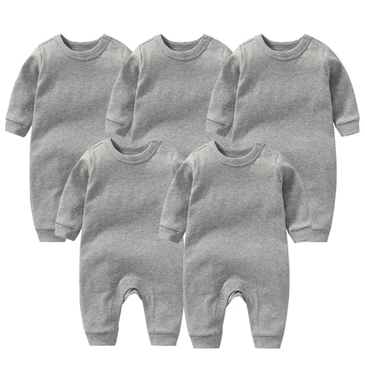 5-Pack Soft Cotton Long Sleeve Baby Rompers for Winter - Unisex Newborn Outfits