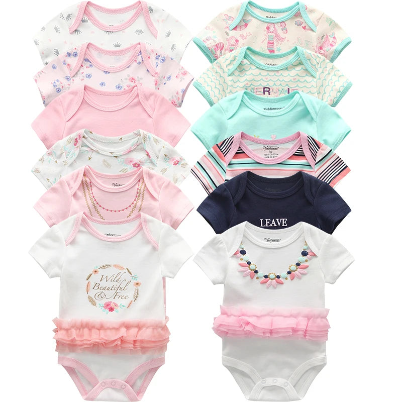 6-Pack Adorable Cartoon Baby Bodysuits for Newborns - Short Sleeve Infant Jumpsuits for Girls