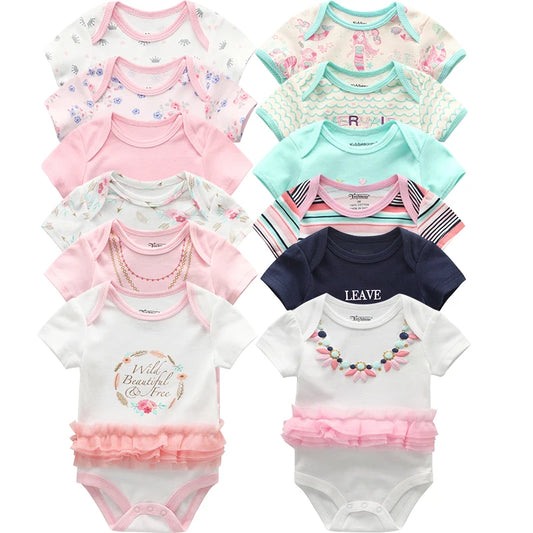 6-Pack Adorable Cartoon Baby Bodysuits for Newborns - Short Sleeve Infant Jumpsuits for Girls