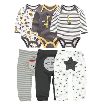 2022 Cotton Baby Bodysuits Set - 6PCS Long Sleeve Jumpsuits for Boys & Girls, Toddler Outfit Collection