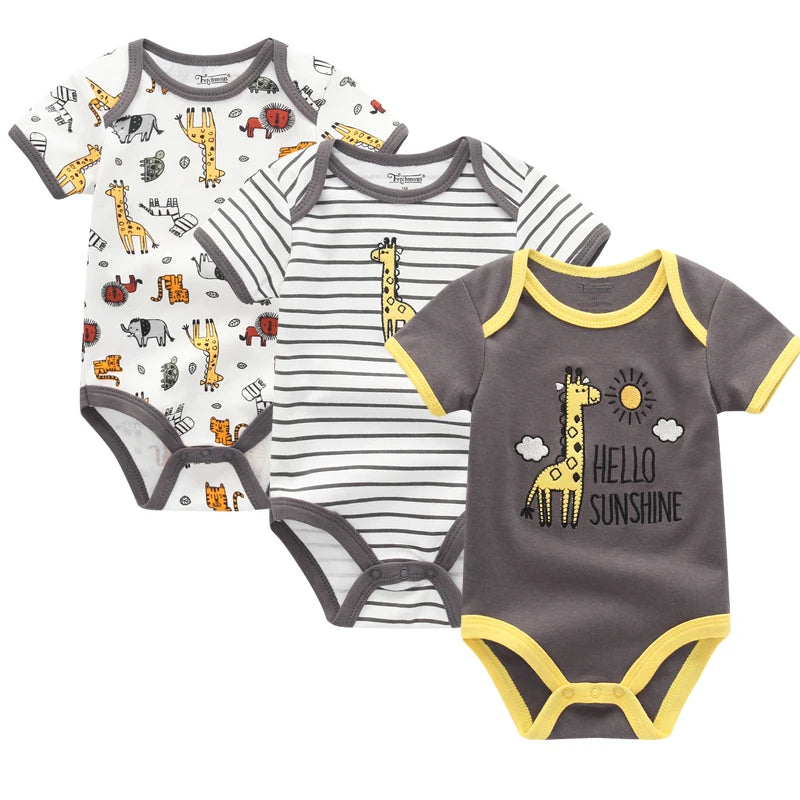 3-Piece Summer Baby Romper Set - Cotton Short Sleeve Jumpsuits for Boys and Girls