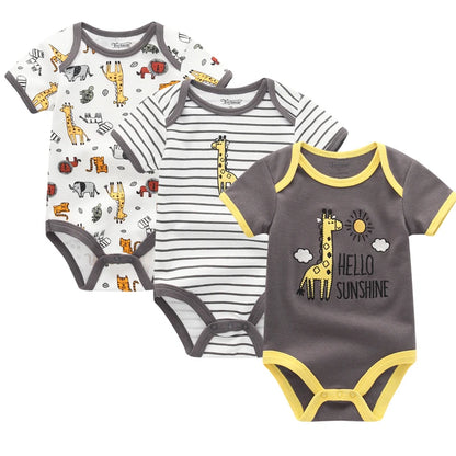 3-Piece Summer Baby Romper Set - Cotton Short Sleeve Jumpsuits for Boys and Girls