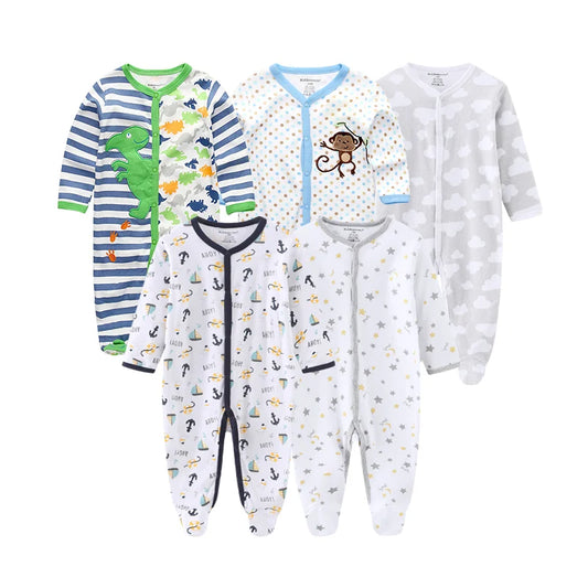 5-Pack Cartoon Baby Overalls for Boys - Cozy Winter Playsuits for Newborns