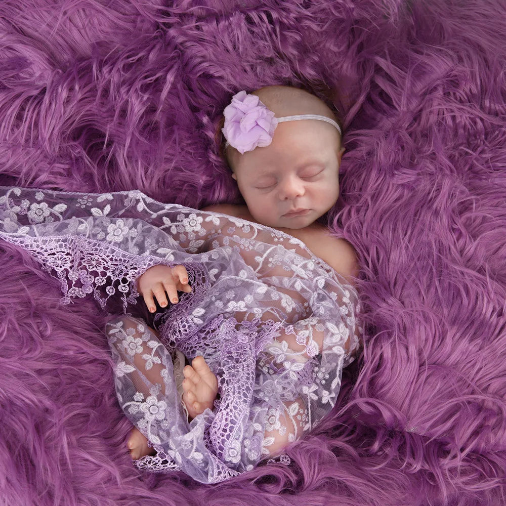 Newborn Photography Prop Set: 3Pcs Baby Headband, Luxurious Fur Blanket & Lace Wrapper for Stunning Photoshoots