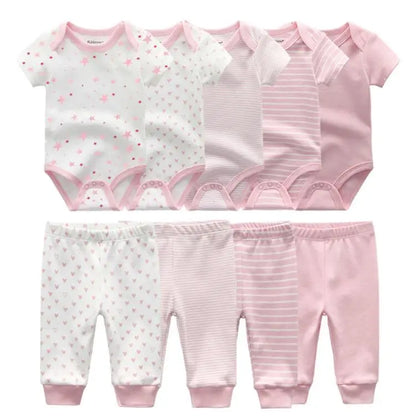 Adorable Bunny-Themed 5-Piece Baby Bodysuit and 4-Piece Pants Set for Newborns (0-12M) - Cotton Toddler Outfit Collection