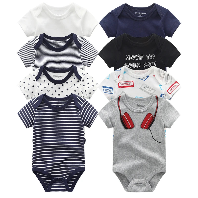 8-Piece Summer Outfit Set for Baby Boys - Cute Cartoon Rompers and Jumpsuits