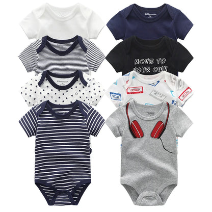 8-Piece Summer Outfit Set for Baby Boys - Cute Cartoon Rompers and Jumpsuits