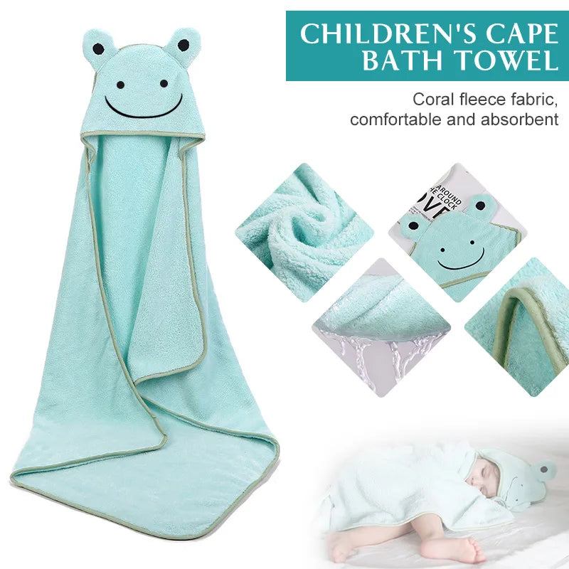Baby Bath Towel Super Absorbent Poncho Newborn Cute Cartoon Embroidered Hooded Towel Beach Spa Quick-drying Kids Bathrobe Towel