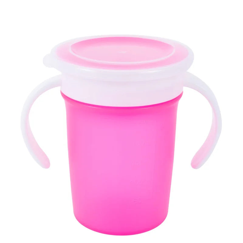 360 Degrees Rotated Baby Learning Drinking Cup with Double Handle Flip Lid Leakproof Infants Water Cups Bottle BPA Free with Lid