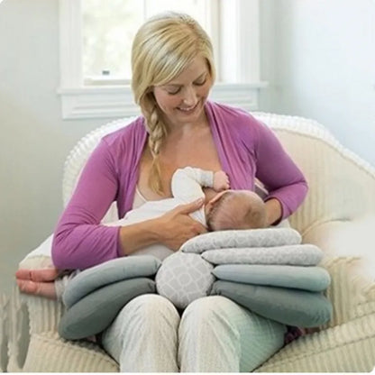 Adjustable Multi-Function Nursing Pillow for Babies - Washable Cotton Feeding Cushion in Pink/Grey/Blue