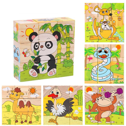 Colorful Wooden Animal and Fruit Puzzle Blocks for Early Learning and Development in Children