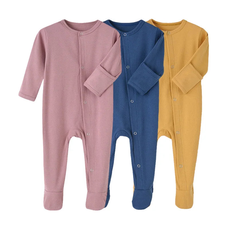 Solid Color Long Sleeve Cotton Baby Romper for Newborns and Toddlers - Jumpsuit for Boys and Girls, Ideal for Spring and Autumn