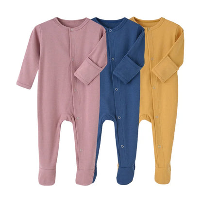 Solid Color Long Sleeve Cotton Baby Romper for Newborns and Toddlers - Jumpsuit for Boys and Girls, Ideal for Spring and Autumn