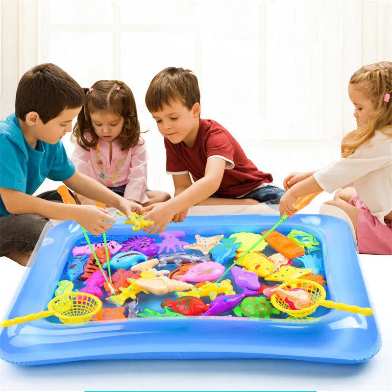 40-Piece Magnetic Fishing Toy Set for Kids with Inflatable Pool - Ideal Outdoor Summer Play Game for Ages 3-12