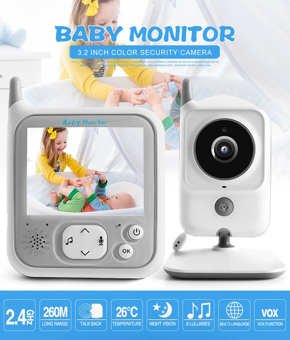 VB607 2.4G Wireless Video Baby Monitor with 3.2 Inch Color LCD Screen, Two-Way Audio, Night Vision, and Temperature Monitoring