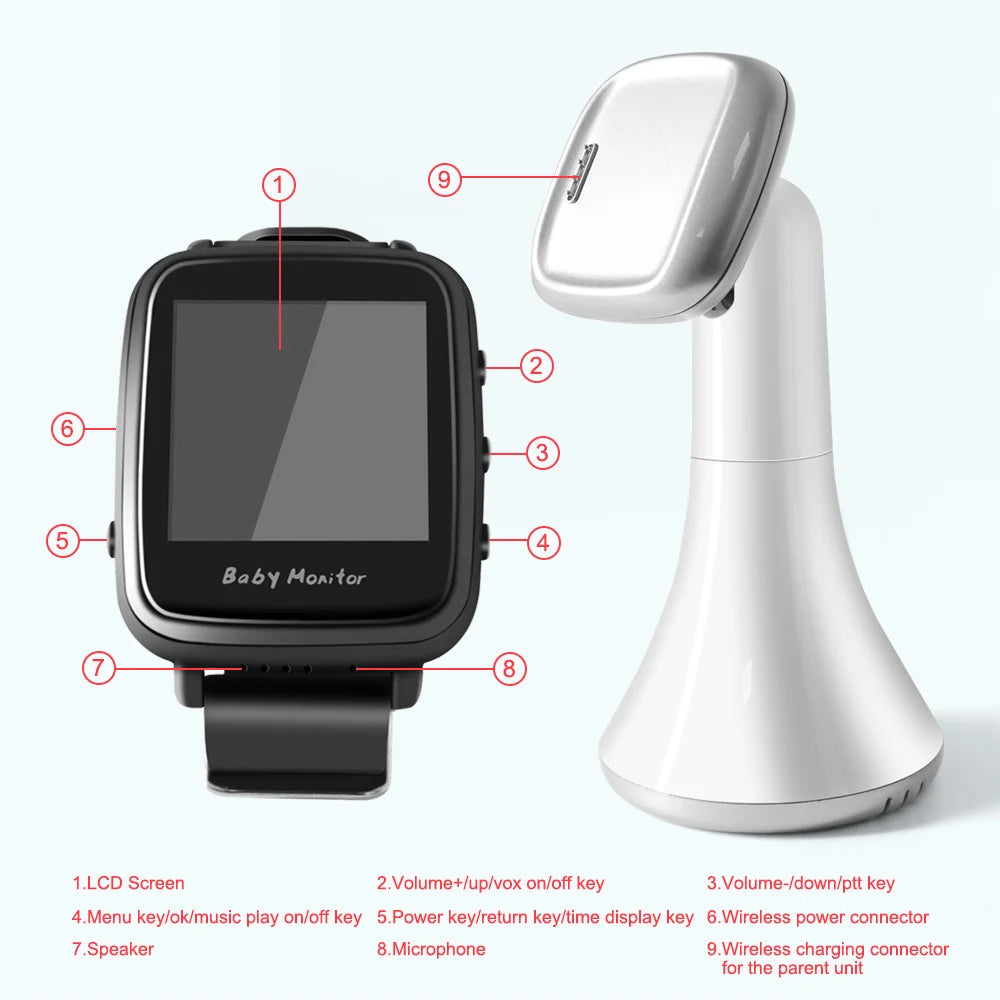 Portable 2.4GHz Wireless Video Baby Monitor with Smart Watch Design, Night Vision, Cry Alarm, and Temperature Sensor VB606
