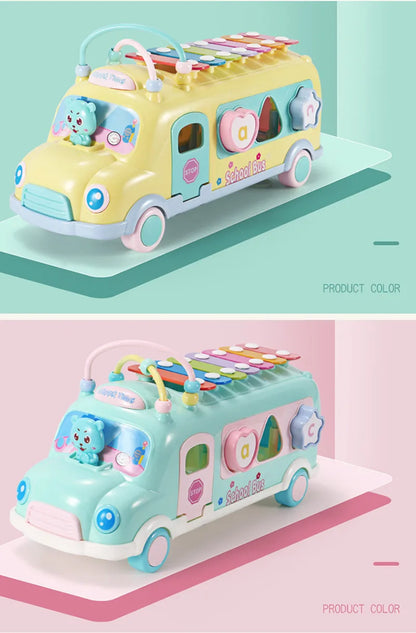 Multifunctional Musical Learning Bus Toy Set for Babies - 5-in-1 Educational Gift for Toddlers