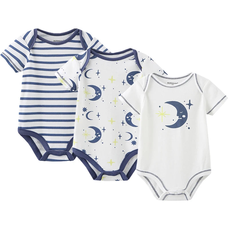 3-Piece Summer Baby Romper Set - Cotton Short Sleeve Jumpsuits for Boys and Girls