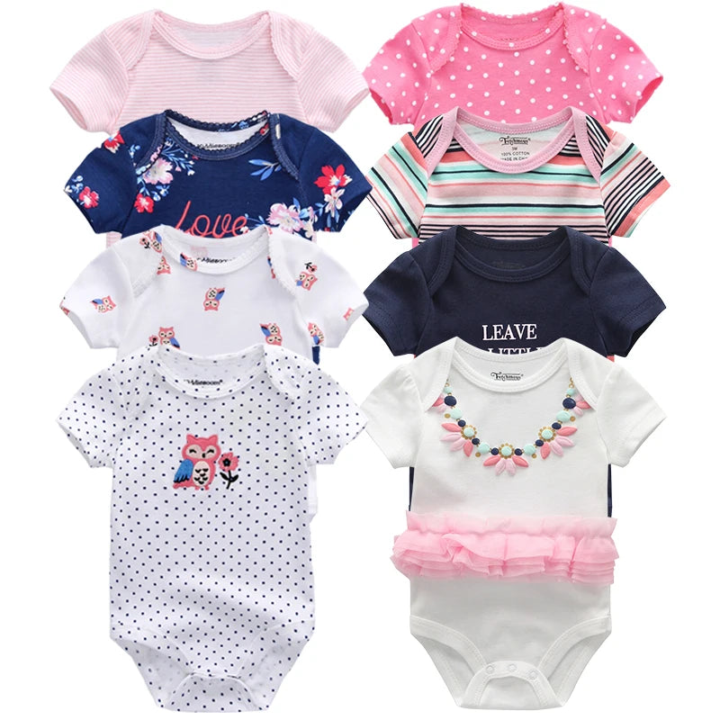 8-Piece Summer Outfit Set for Baby Boys - Cute Cartoon Rompers and Jumpsuits