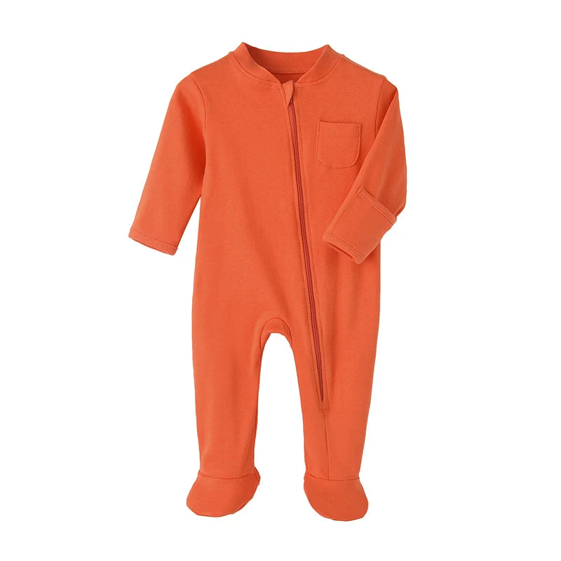 Unisex Newborn Cotton Footed Romper Jumpsuit for Spring and Autumn - Soft Solid Color Bodysuit for Infants
